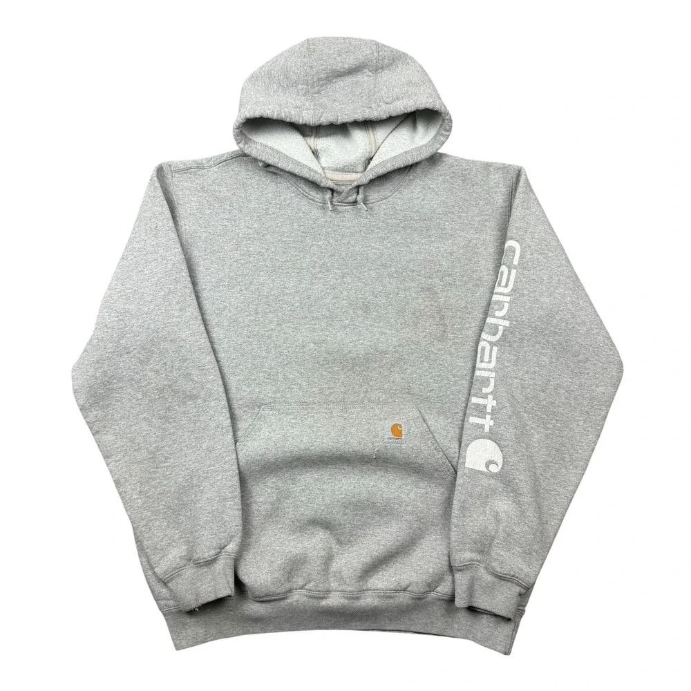 Carhartt Hoodie Men Medium Gray Sweatshirt‎ Original Fit Workwear Distressed
